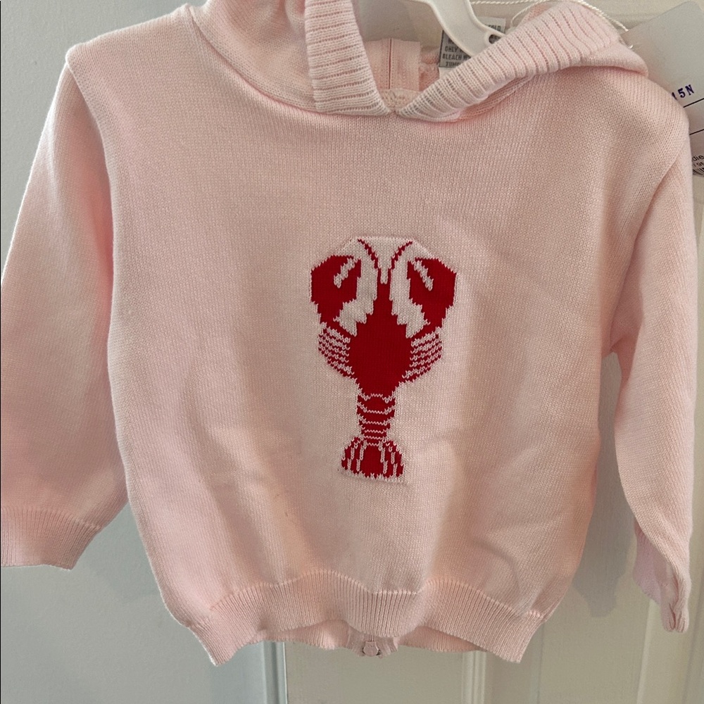 Pink Sweater Hoodie with Red Lobster Design NWT
